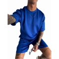 thumbnail image 3 of Men'S Two Piece Outfits Sets: Crew Neck Summer T-Shirt and Shorts Set with Pockets Royal Blue M, 3 of 7