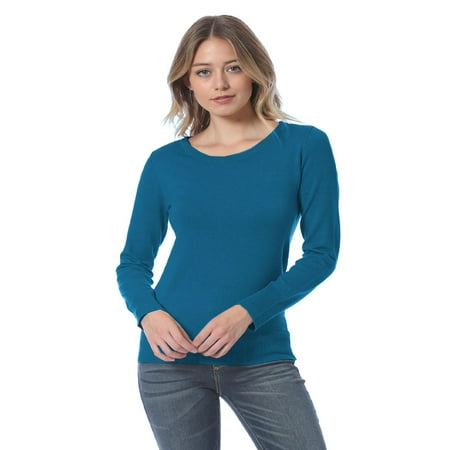 Ride Crew Sweater - Made by Olivia Women's Soft Basic Crew Neck Classic Long Sleeve Knit Sweater Top Teal L