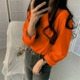 thumbnail image 2 of larppty Womens Crewneck Long Sleeve Shirts - Loose Fitted Basic Casual Tees Outfits（Orange，M）, 2 of 5