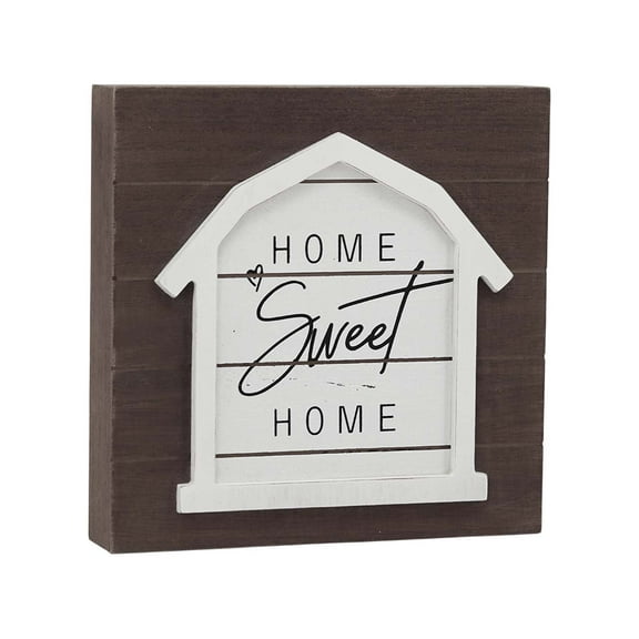 Parisloft Home Sweet Home Wood Wall Sign, Farmhouse Wall Decor, Brown&White, MDF, 7.8 x 7.8 inches