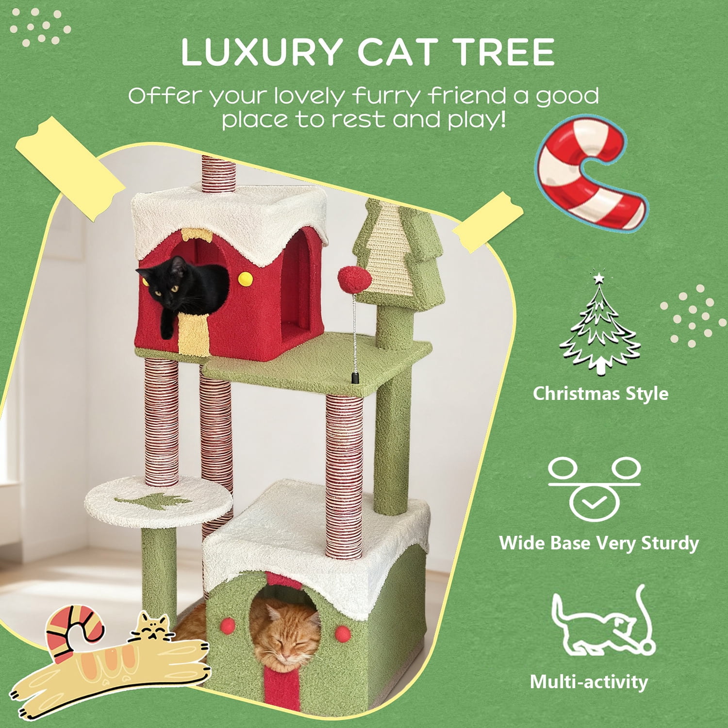 54 Inch Multi-Level Modern Cat Tree Sturdy Wooden Cat Tower with Spacious Condos Plush Perch Anti-Tipping Stability for Multiple Cats