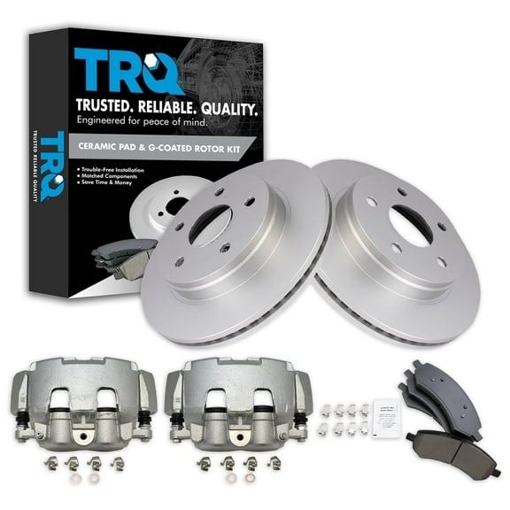 TRQ Front Brake Pad & Rotor Kit Brake Caliper Brake Pads Brake Rotor Ceramic Premium G-Coated Fits Select 2006-2008 Dodge Ram 1500