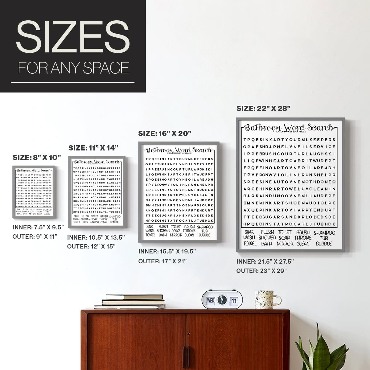 Bath Word Search in Paper Solid Wood 8 x 10 Framed Print