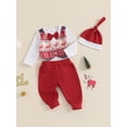 thumbnail image 4 of Baby Toddler Boy Christmas Outfit, 0 3 6 12 18 Months Long Sleeve Patchwork Romper with Pants and Hat Infant Clothing Set, 4 of 9