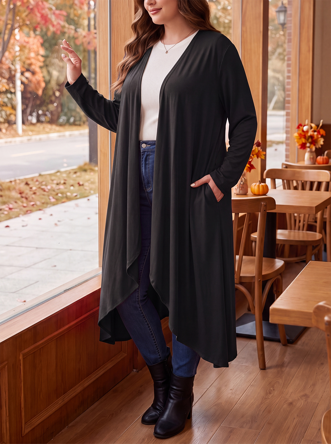Cueply Women's Plus Size Lightweight Long Cardigan Sweater photo 4