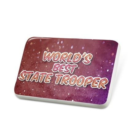 Porcelein Pin Worlds best State Trooper, happy sparkels Lapel Badge – (Best Dressed State Troopers)