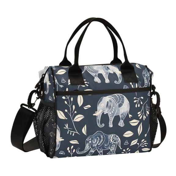Elephant Silhouette and Plants Lunch Bag Insulated Lunch Box Leakproof Reusable Cooler Tote Adjustable Shoulder Strap for Men Women 9L