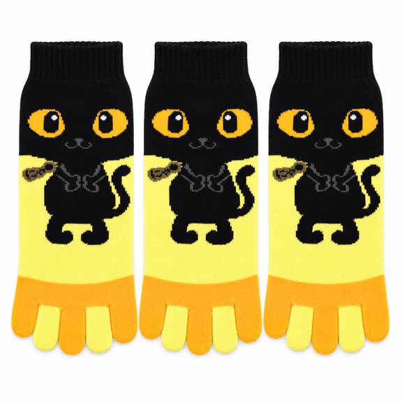 Women's Toe Socks 3-Pack, Cute Cat Five Finger Crew Socks, Casual Novelty Everyday Socks, One Size