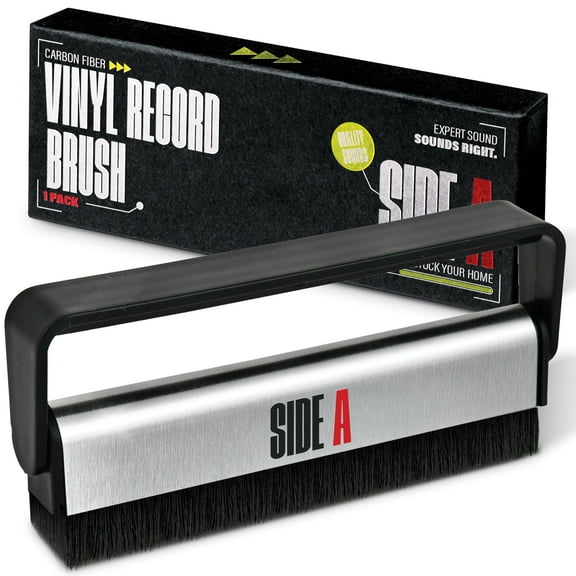Side A Vinyl Record Brush with Soft Carbon Fibre Bristles, Anti-Static, Gentle Cleaning & Dusting- Essential Record Player Accessory
