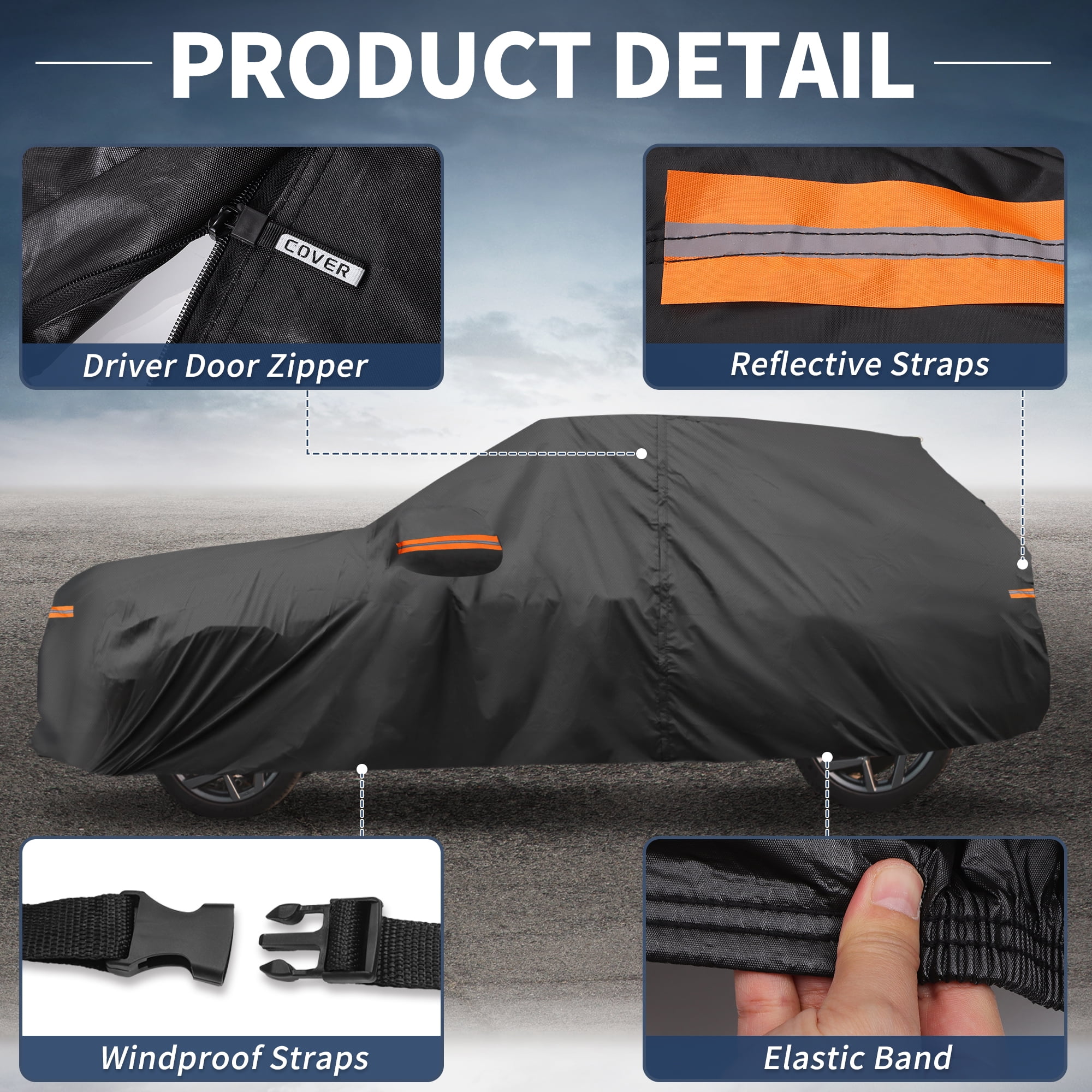 Unique Bargains Aluminum Full Car Cover Black for Honda Pilot 201.97"x79.13"x59.06"