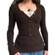 thumbnail image 3 of Camiseta Henley de Encaje para Mujer, Blusa Ajustada con Botones, Larga y Cuello en V. Marrón L, 3 of 8