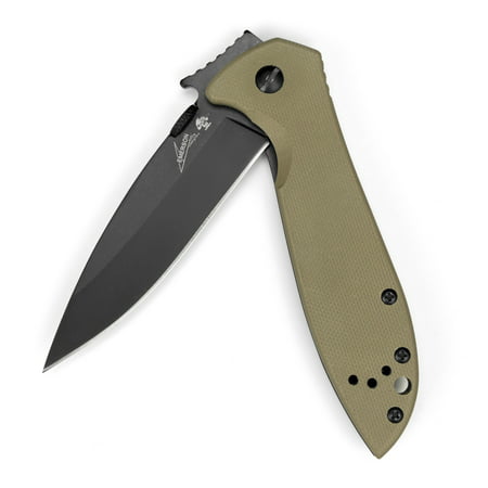 Kershaw CQC 4K (6054BRNBLK) Emerson Designed Folding Pocket Knife, 3.25-In Stainless Steel Blade, Black-Oxide Blade Coat, Wave Shaped Opening, Thumb Disk, Frame Lock, Reversible Pocketclip; 4.1