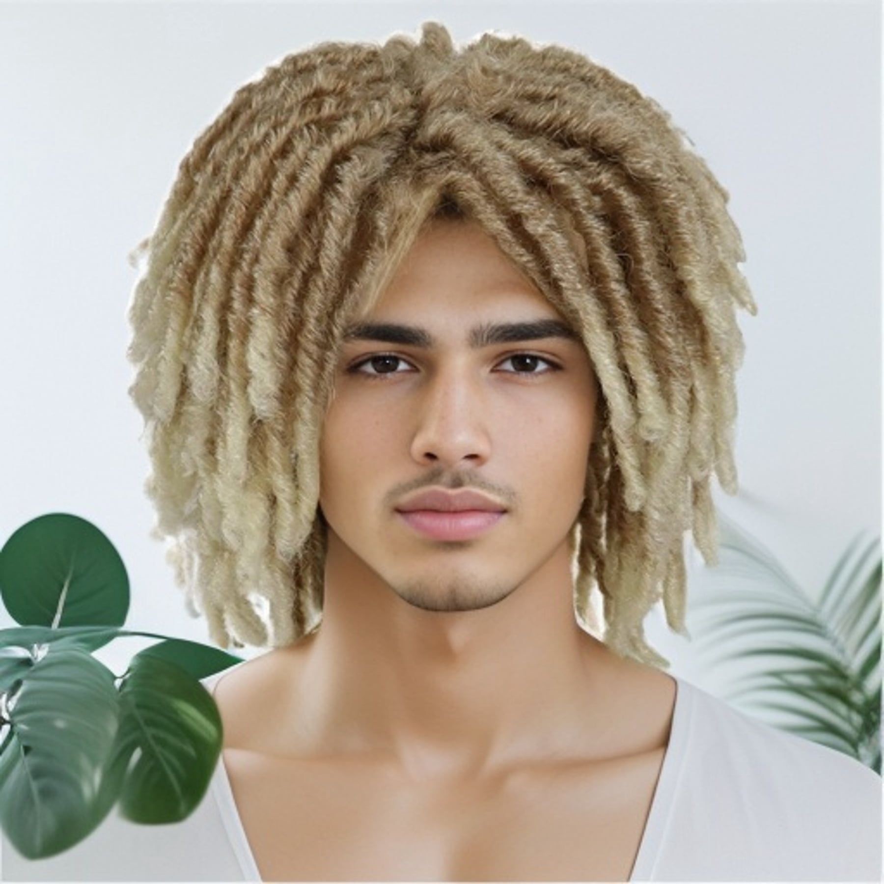 Short Dreadlocks Wigs for Men Ombre Blonde Curly Braided Wig with Bangs