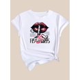 thumbnail image 3 of 1 Pce T-Shirt Décontracté pour Femmes, Polyester Col Rond Manches Courtes avec Imprimé Graphique Lèvres et Doigts, Tissu Tricoté, Stretch Moyen, Collection Printemps/été/automne Fête des Pères, Fête des Mères, Nouvel An, 3 of 8