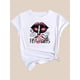 thumbnail image 3 of Camisetas de manga corta con estampado para niñas y niñas, de algodón, cómodas para uso diario, playera simple de verano1pc Women'S Casual Fashion T-Shirt, Polyester Crew Neck Short Sleeve with Lip, 3 of 8