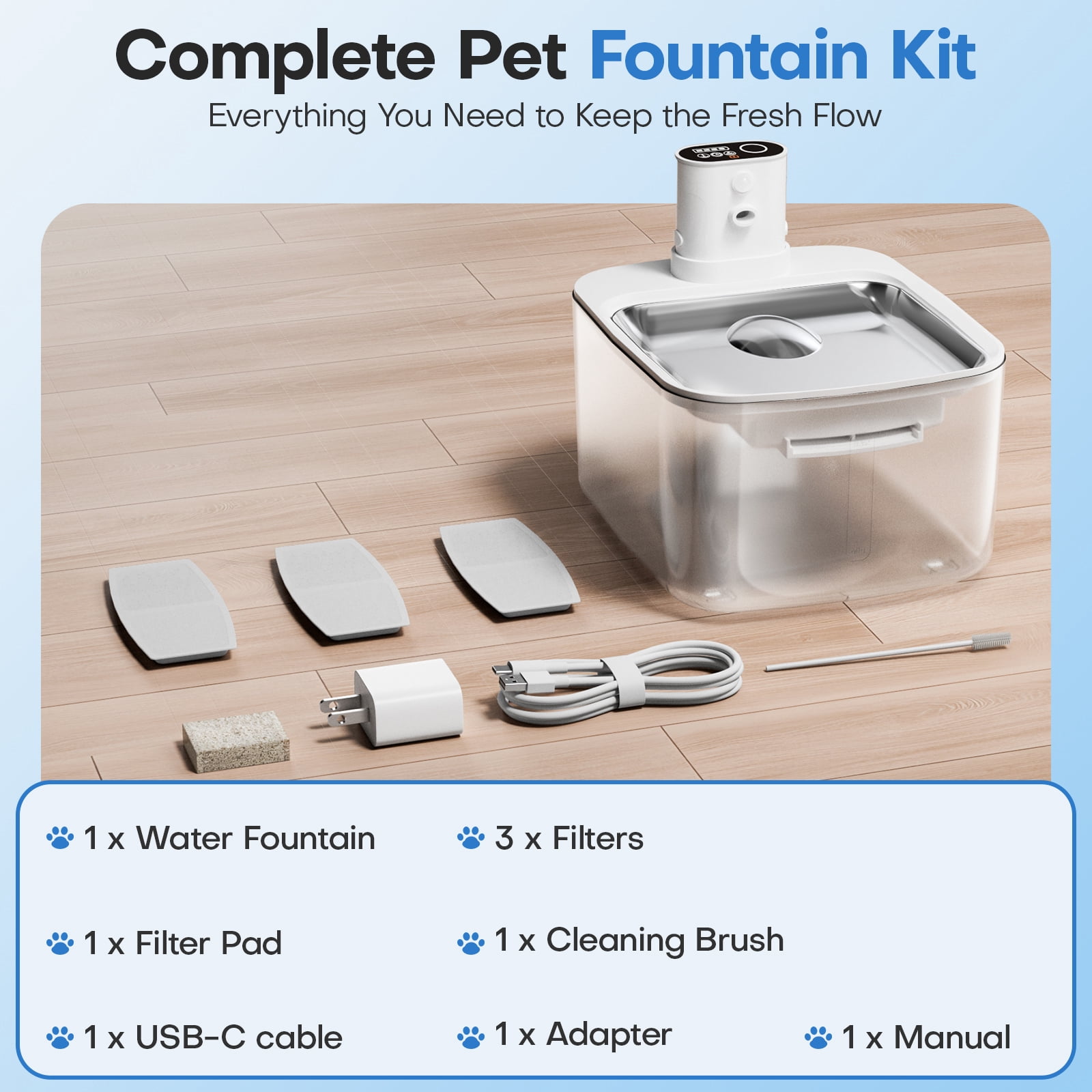 HUTACT 3.2L Wireless Cat Water Fountain, 4000mAh Pet Water Fountain Rechargeable, Stainless Steel Tank, 3-Mode Quiet Pet Water Bowl with 3 Filters for Cats Dogs