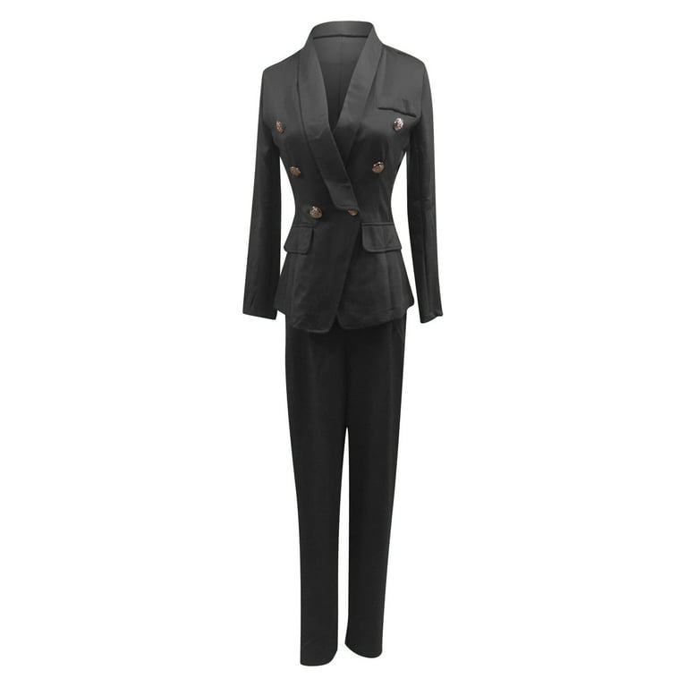 Black Women's Pants Suit Set with Blazer, black Classic Women's