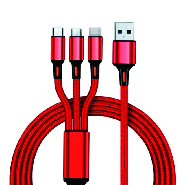 Cable de carga 3 en 1 Cable de carga USB universal trenzado de nailon compatible con dispositivos i- CACAGOO Rojo