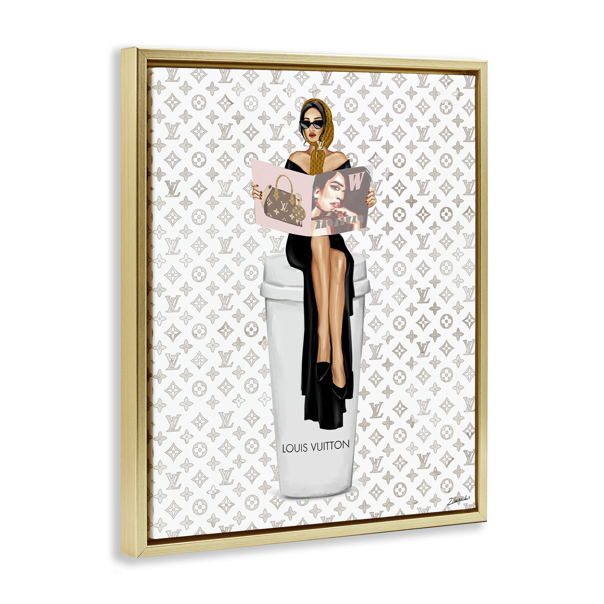 Stupell Industries High Fashion Woman Beauty & Fashion Painting Gold Floater Framed Art Print Wall Art, 17 x 21