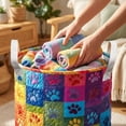 thumbnail image 4 of Cozy Homey Colorful Paw Print Laundry Basket,Easy-Clean Quilted Fabric Storage Bin with Canvas Handles for Dirty Clothes in the Laundry Room,20"x28", 4 of 6
