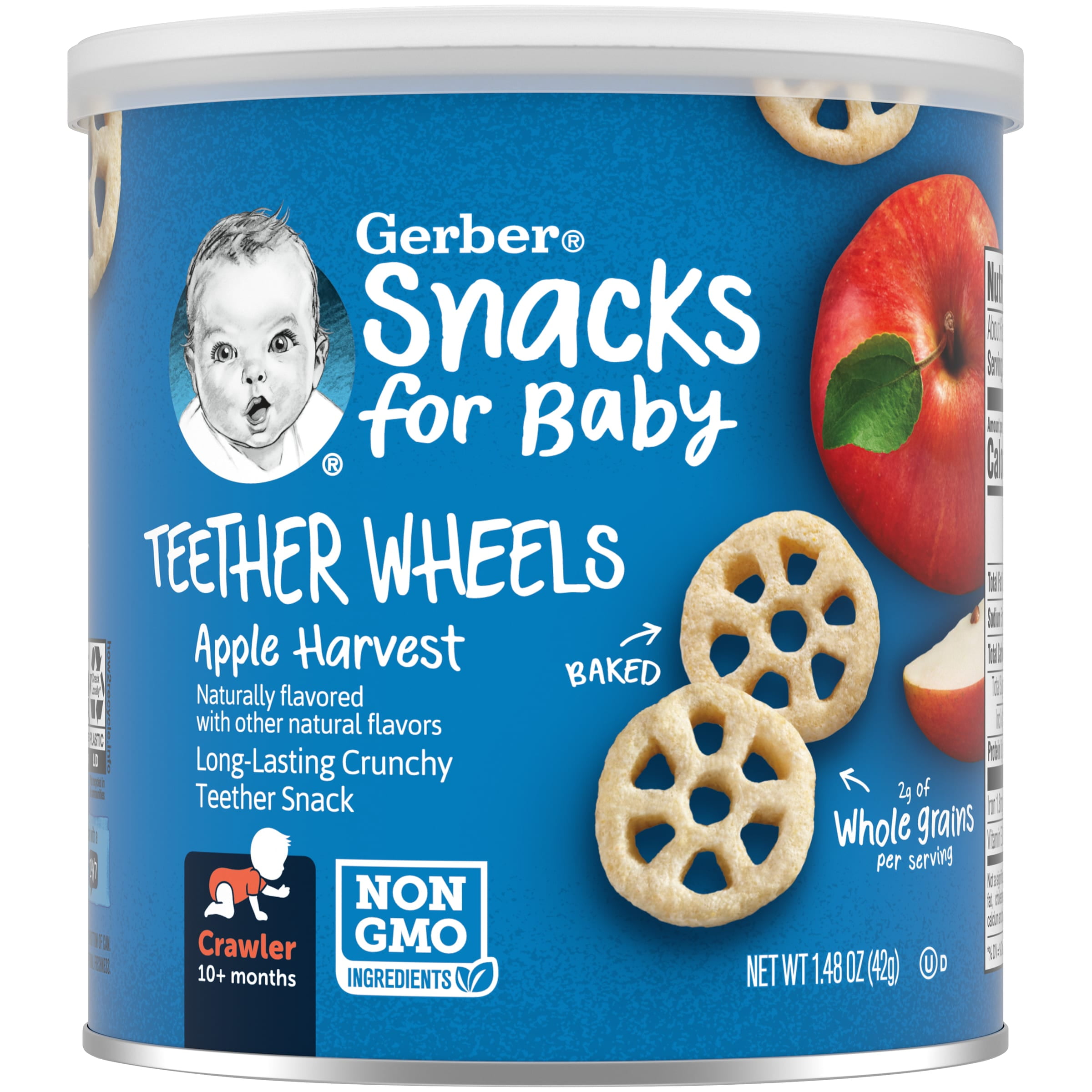 Gerber Snacks for Baby Teether Wheels, Apple Harvest, 1.48 oz Canister
