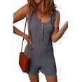 thumbnail image 3 of Women Sleeveless Ribbed Romper Shorts Loose Fit Button Up Tank Top Casual Jumpsuits with Pockets Dark Gray XL, 3 of 8