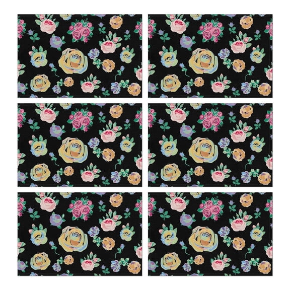 Pioneer Flower Floral Print Pattern Summer Placemats Table Placemats Set Of 6-Linen Kitchen Washable Placemats Table Mats 12x18 Inch Non-Slip Heat Resistant
