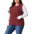 thumbnail image 4 of Agnes Orinda Women's Plus Size Cable Knit Sweater Vest Crew Neck Sleeveless Knitted Casual Pullober Sweaters with Pocket 3X Red, 4 of 6