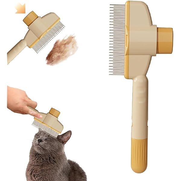 HAYAN Flea Comb, Pet Hair Removal Comb Flea Comb Cat Dog Brush for Massaging and Cleaning Shedding Pet Hair, Multifunctional Cat Brush with Release Button Pet Hair Grooming Brush (Beige, 1pcs)