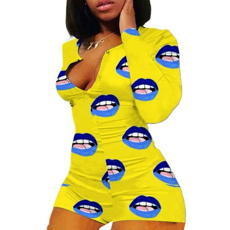 

Springcmy Christmas Womens Long Sleeve Leotard Romper Jumpsuit Pajamas Sleepwear