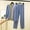 New-Blue, variant on PNTUTB Pajama Set for Women Color Block Long Sleeve V-neck Top and Elastic Waist Pants Loose Casual Comfort Soft Two Piece Set