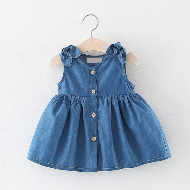 FYDUU Robe pour Bébé Fille Robe d'Été en Denim pour Tout-Petit Décontractée Sans Manches Robe Soleil Couleur Unie Robe de Fête Vêtements de Plage pour les Vacances 18-24 Mois