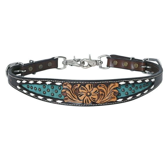 24-27 In HILASON Horse Leather Wither Strap Brown Turquoise