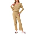 thumbnail image 2 of Womens Pajama Sets Button Up Long Sleeve V-Neck Loungewear Elastic Waist Pants 2 Pieces with Pockets XS Yellow, 2 of 6