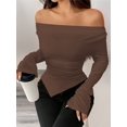 thumbnail image 5 of Women'S Long Sleeve Draped Neck Shirts Slim Fit Going Out Y2k Tops Blouses Fall Outfits Fashion Clothes Dark Brown XXL, 5 of 9