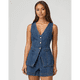 thumbnail image 5 of Conjunto de Dos Piezas de Mezclilla para Mujer, Informal, Sin Mangas, con Cuello en V, Chaleco Vaquero y Pantalones Cortos de Cintura Alta, Conjunto Deportivo Azul L, 5 of 10