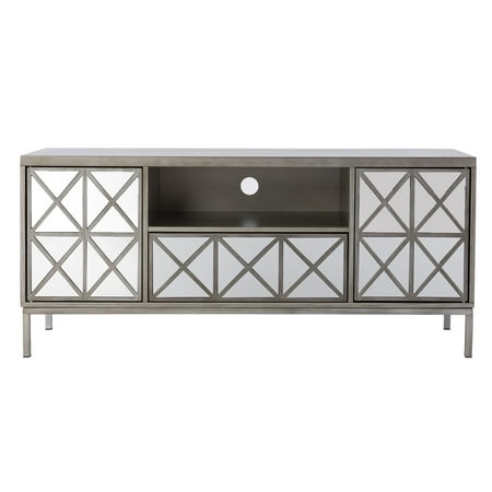 SEI Furniture - Downley Storage TV/Media Stand - Silver finish w/ mirror