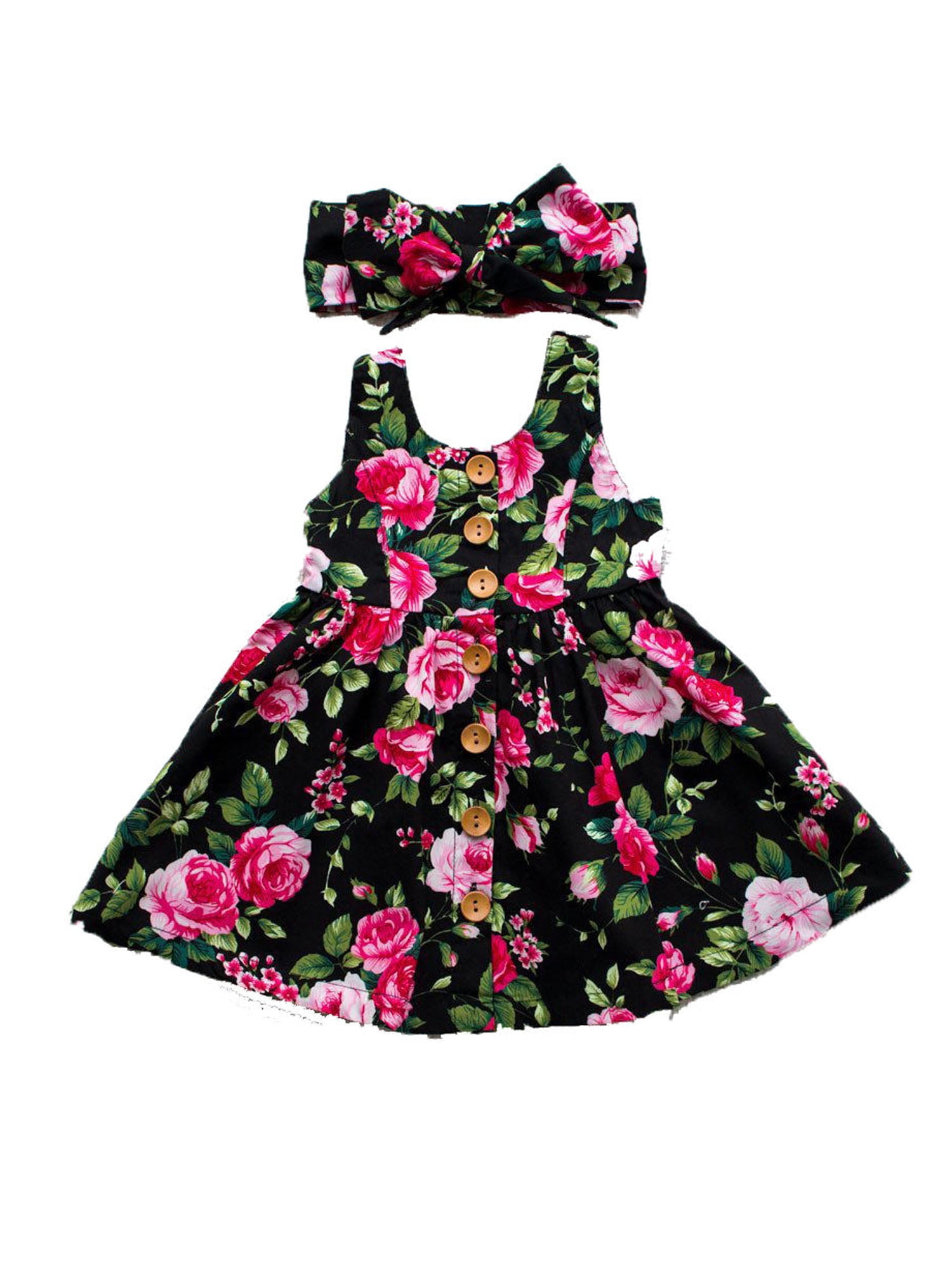 Dghisre Baby Girls Summer Floral Print Dress Toddler Princess Sleeveless Strap Beach Sundress