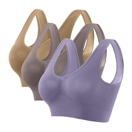 LYEAA Womens Bras Push up No Wire 3 Pack Support Plus Size Wirefree Cool thin Sport Yoga Bra Solid Stretch Fitness Workout Bra Full Cup Comfortable Bras Pullover Breathable Sleeping Bras Multicolor S