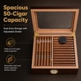 thumbnail image 2 of Doulami Handmade Cigar Humidor, featuring Cedar wood desktop box with built-in humidifier and hygrometer, glass top, and capacity for 50 cigars, in brown, 2 of 11