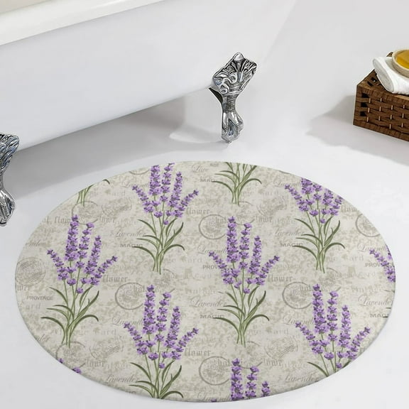 My Daily Lavenders Floral Vintage Round Carpet Circle Rug Outdoor Patio Area Rug Washable Large Area Rugs Hallway Room Decor Fitness Mats