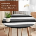 thumbnail image 5 of Black Grey Round Fitted Table Cover and White Striped Geometric Waterproof Table Cloth with Elastic Edge Wipeable Tablecloth for Picnic Camping Party Fits 45"-54" Diameter, 5 of 8
