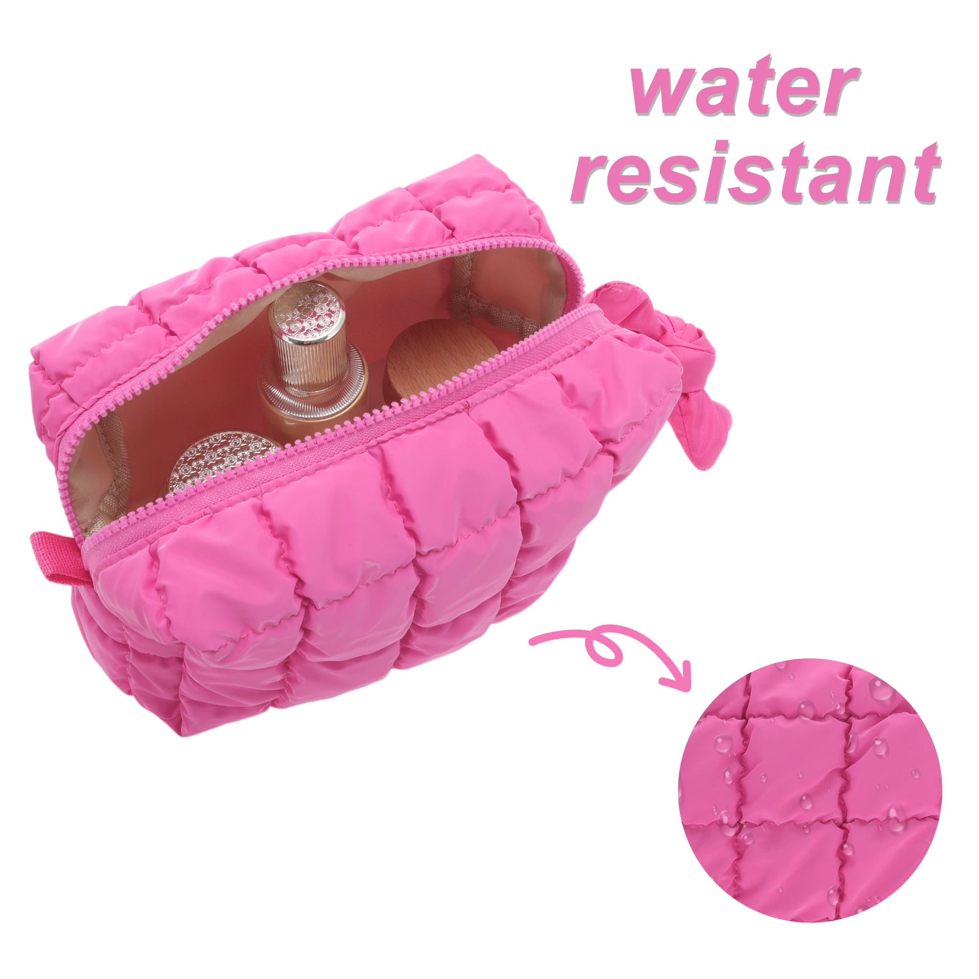 Unique Bargains Quilted Cosmetic Organizer for Women Rose Red