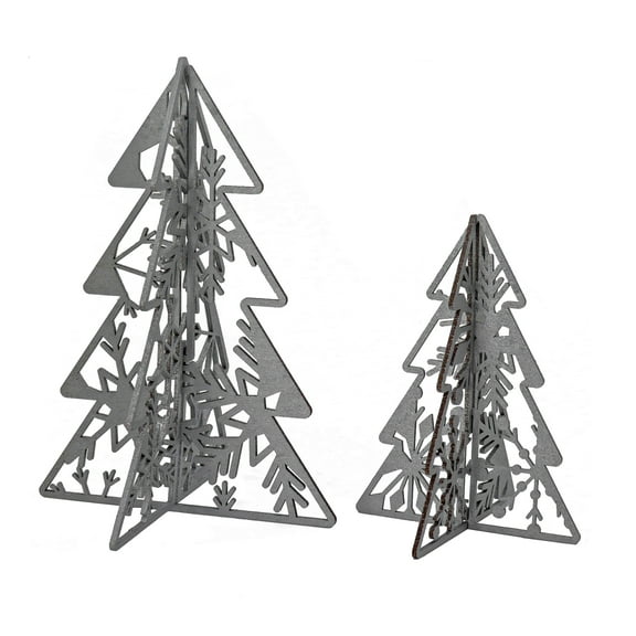 National Tree Company Christmas Tabletop Decoration, Silver, Christmas Trees, Wood, Set of 2, 10 inch and 7 inch