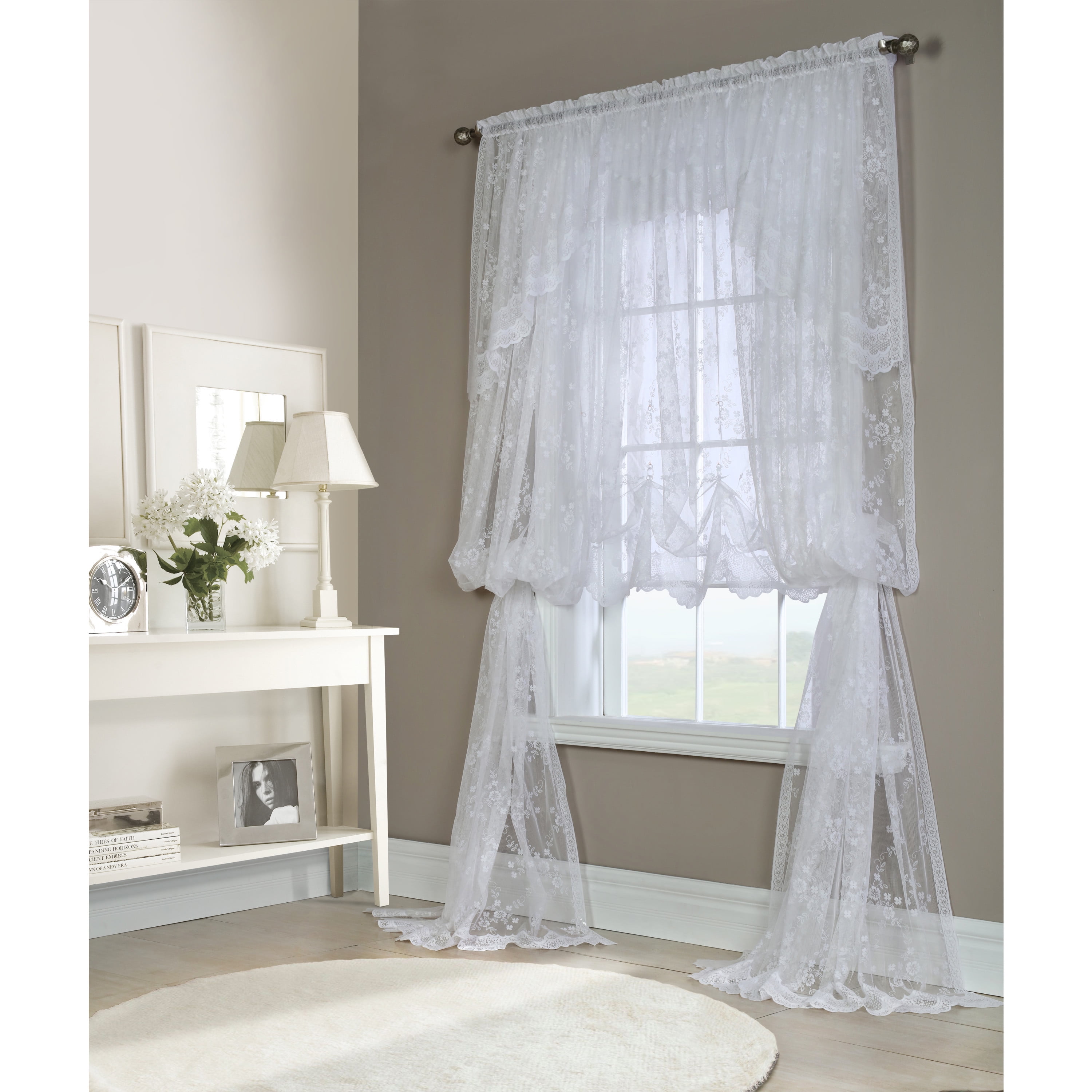 Melody Jacquard Lace Window Curtain Panel 56" x 72" in White