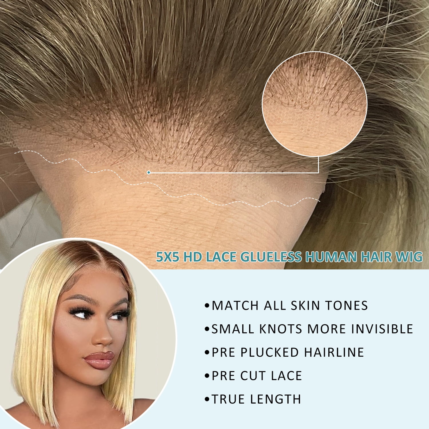 Dark Root Blonde Bob Wig Human Hair 4/613 5x5 UHD Lace Front Wig Human Hair 180% Density Pre Plucked Pre Cut Short Bob Glueless Wigs Remy Hair Wigs for Black Women 10 Inch
