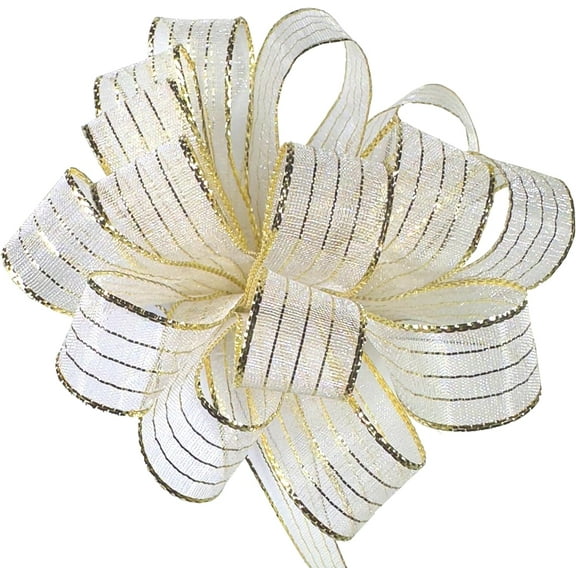 Metallic Gold Sheer White Ribbon - 5/8" x 50 Yards, Gold Edged, Wedding Embellishments, Reception, Anniversary, Christmas