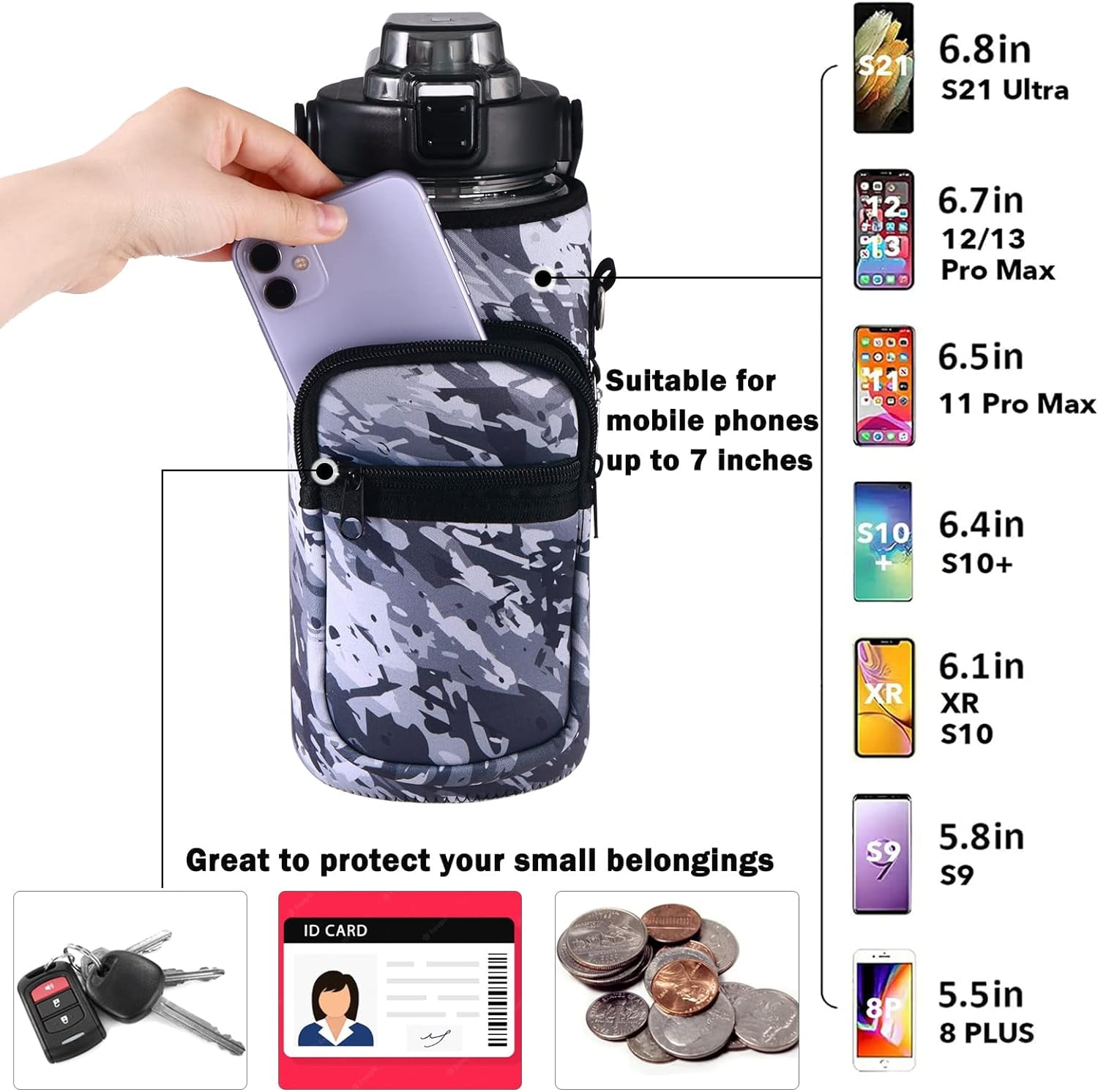 Half Gallon Water Bottle with Sleeve & Strap 64 OZ Motivational Water Bottles with Straw Large Wide Mouth Water Jug with Time Marker for Fitness, Gym and Outdoor Sports, Leak-proof & BPA Free