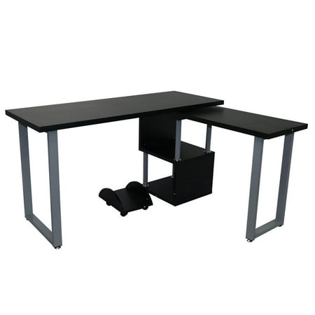 Wood L Shaped Rotating Computer Desk With Storage Shelf Large Work Wood L Shaped Rotating Computer Desk With Storage Shelf Large Work Space Black Com
