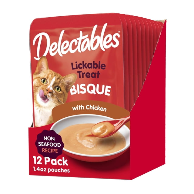 Bisque de pollo Hartz Delectables sin mariscos Cat Treats, 42 ml x 12